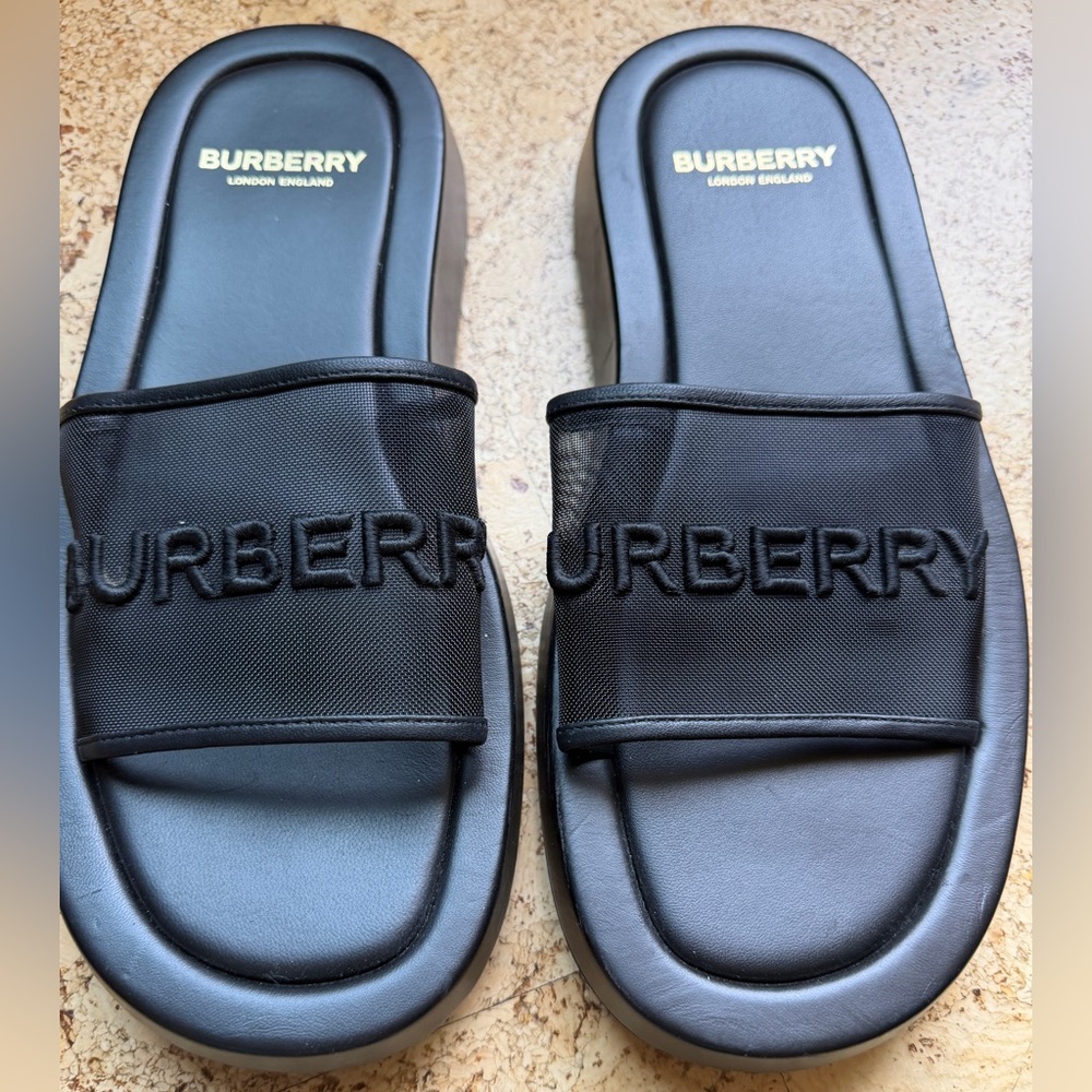 Burberry ‘Buckingham’ Mesh & Leather Logo Slides - Picture 7 of 14